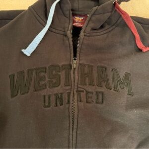 Westham United Embroidered Zip Hoodie - Charcoal with Blue & Red Drawstrings